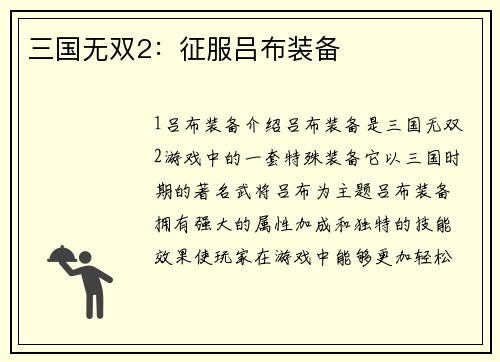 三国无双2:征服吕布装备